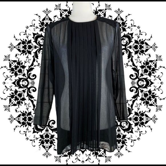 NWT MNG Black Sheer Pleated GORGEOUS Blouse! - Picture 1 of 14